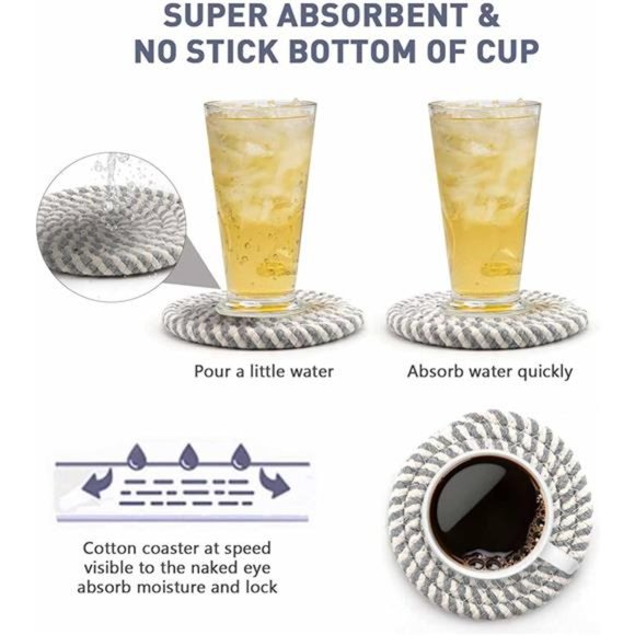 Coasters for Drinks Absorbent Woven Coaster Set with Holder Farmhouse Cute Cloth - Picture 6 of 7